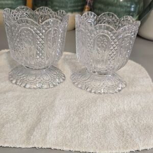 Vintage Avon Clear Glass Candleholder or candy dish Set of 2